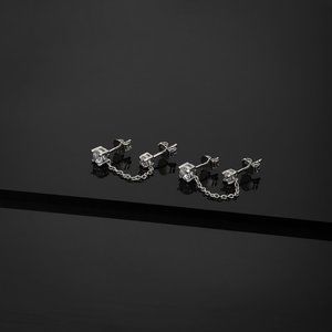 Vanbelle Sterling Silver Jewelry Double Stud Chain Earring